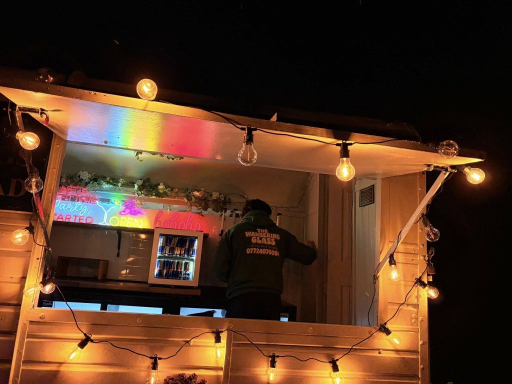 Winter cocktail making in the Wandering Glass mobile bar.